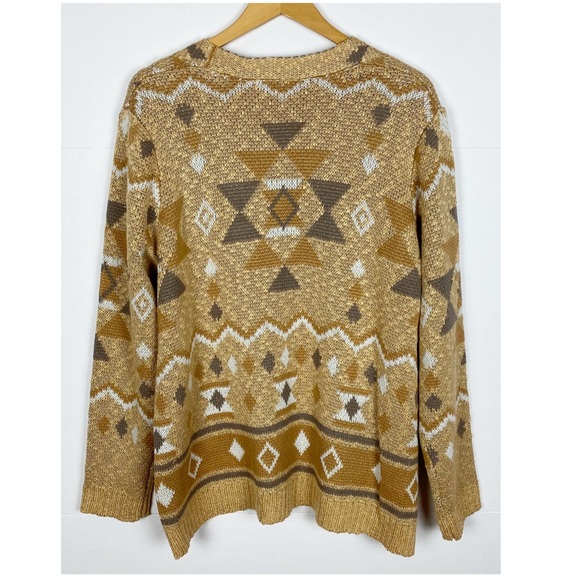 Savanna Jane Cardigan Sweater Size Medium Open Front Aztec Taupe - Picture 2 of 6